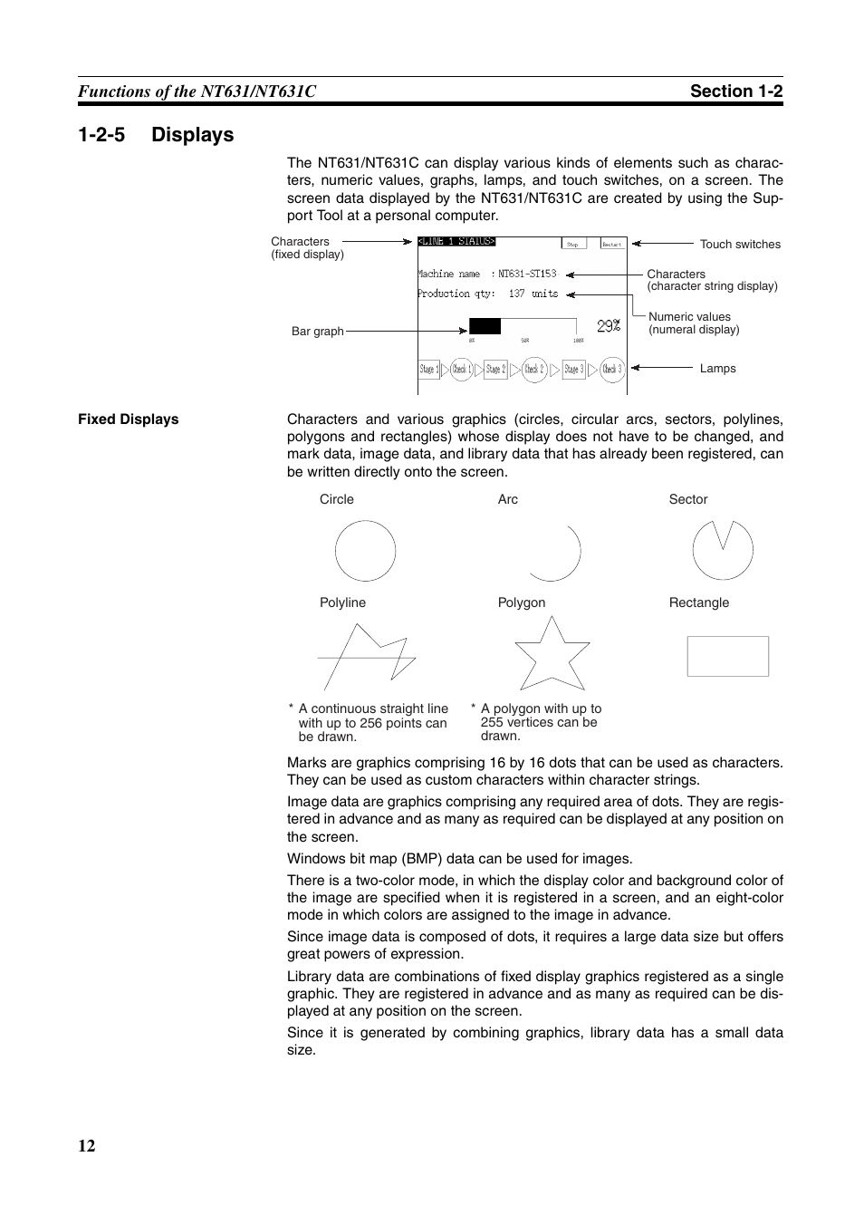 2-5 displays, Displays | Omron Programmable Terminals NT631C User Manual | Page 29 / 315