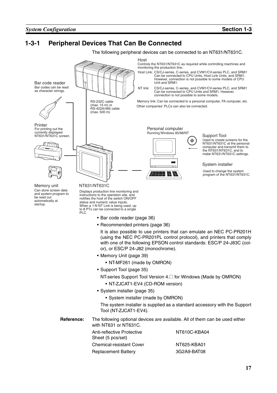 3-1 peripheral devices that can be connected, Peripheral devices that can be connected | Omron Programmable Terminals NT631C User Manual | Page 34 / 315