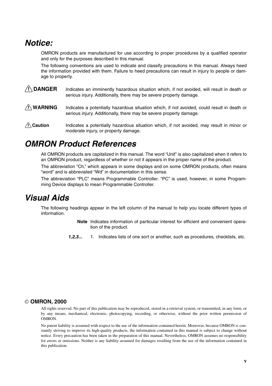 Notice, Omron product references, Visual aids | Omron Programmable Terminals NT631C User Manual | Page 4 / 315