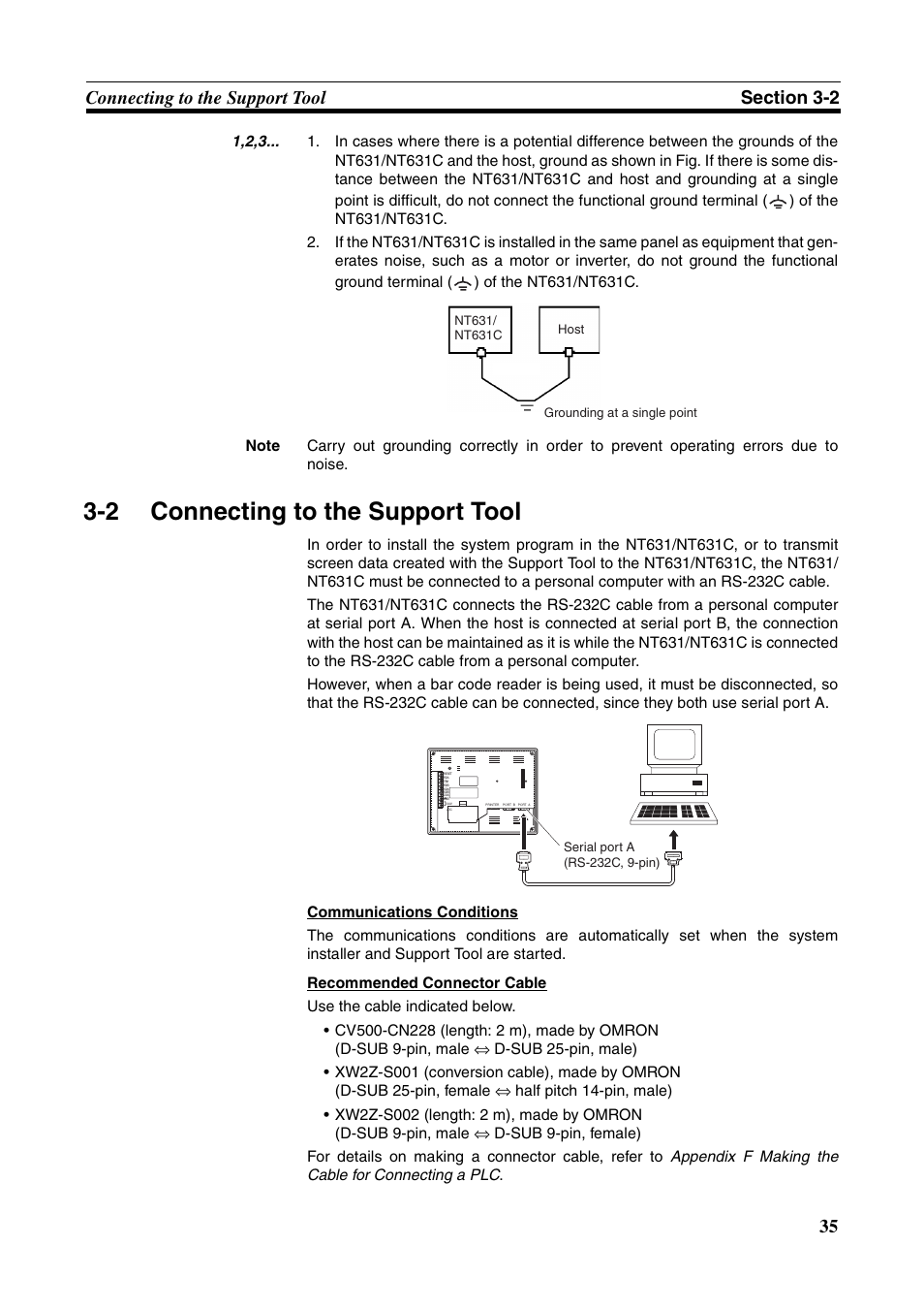 2 connecting to the support tool, Connecting to the support tool | Omron Programmable Terminals NT631C User Manual | Page 52 / 315