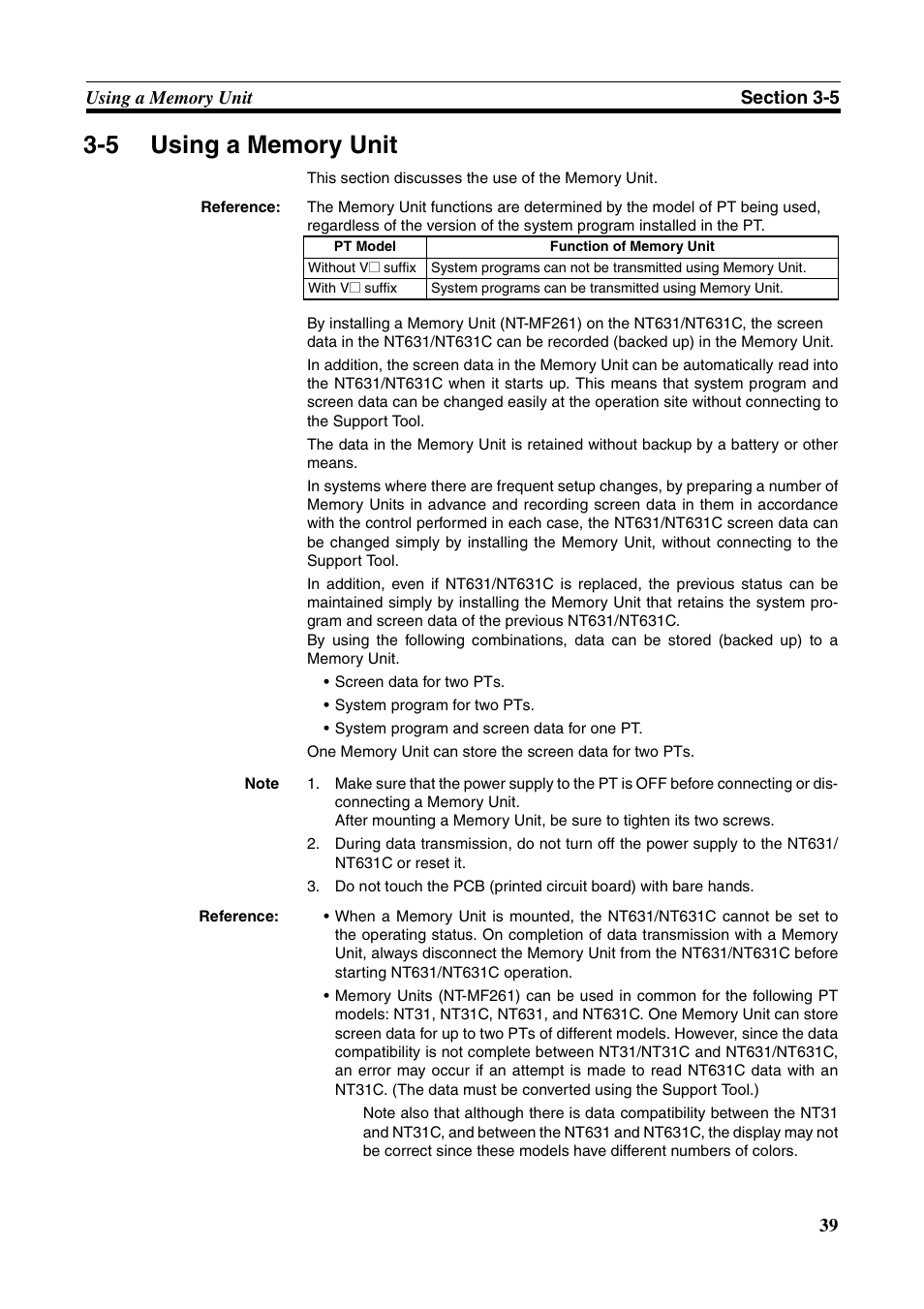 5 using a memory unit, Using a memory unit | Omron Programmable Terminals NT631C User Manual | Page 56 / 315