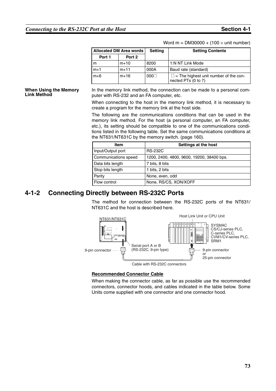 1-2 connecting directly between rs-232c ports, Nt631/nt631c, Connecting directly between rs-232c ports | Omron Programmable Terminals NT631C User Manual | Page 90 / 315