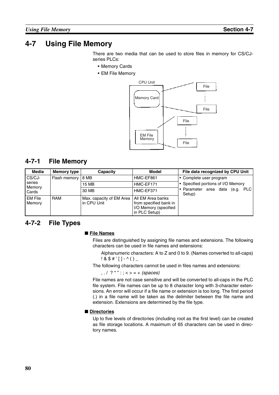 7 using file memory, Using file memory, File memory | File types | Omron CS CJ1W-ETN21 User Manual | Page 104 / 242