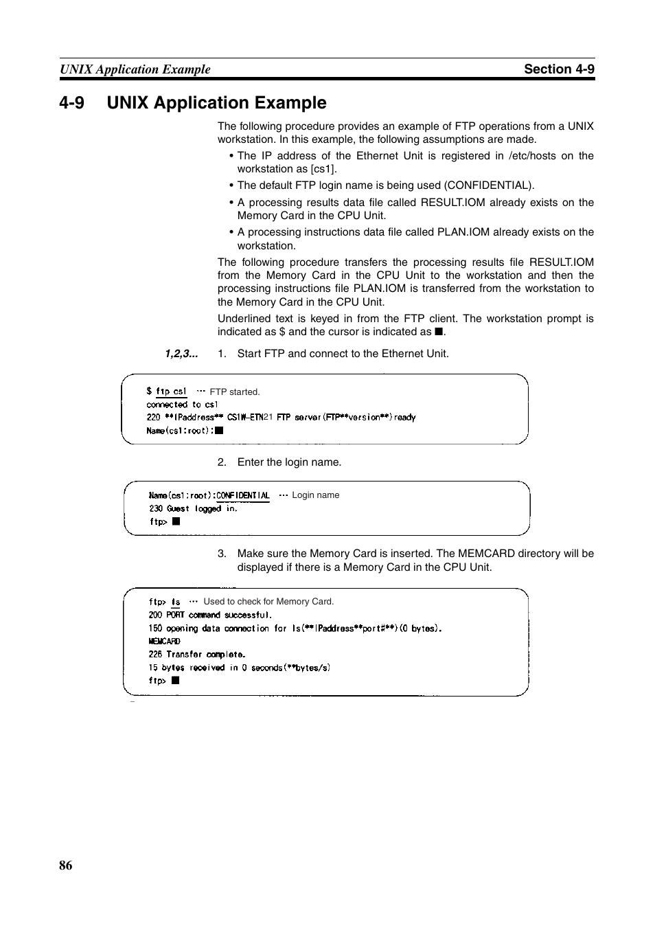 9 unix application example, Unix application example | Omron CS CJ1W-ETN21 User Manual | Page 110 / 242