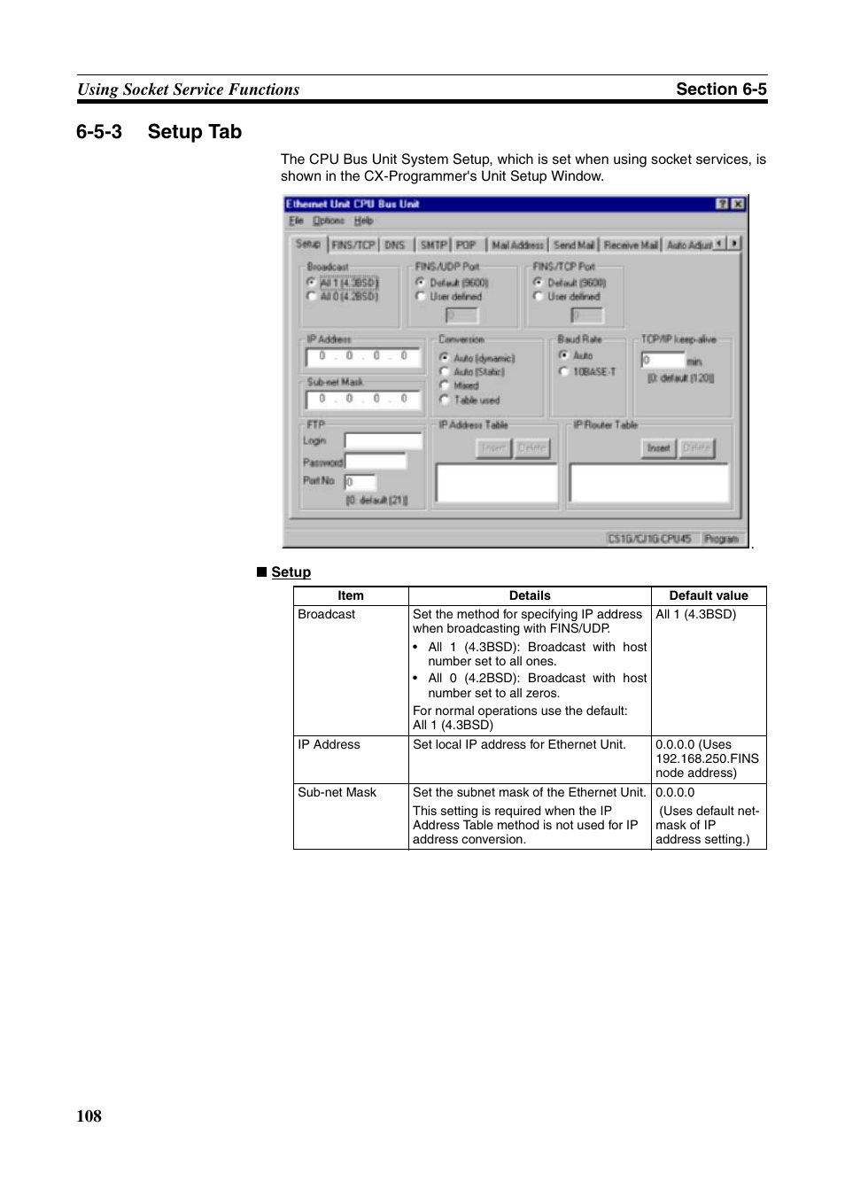 Setup tab, 5-3 setup tab | Omron CS CJ1W-ETN21 User Manual | Page 132 / 242