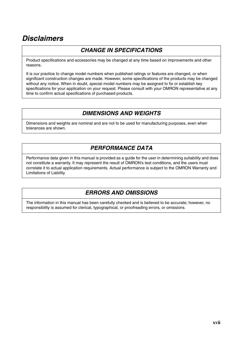 Disclaimers | Omron CS CJ1W-ETN21 User Manual | Page 15 / 242