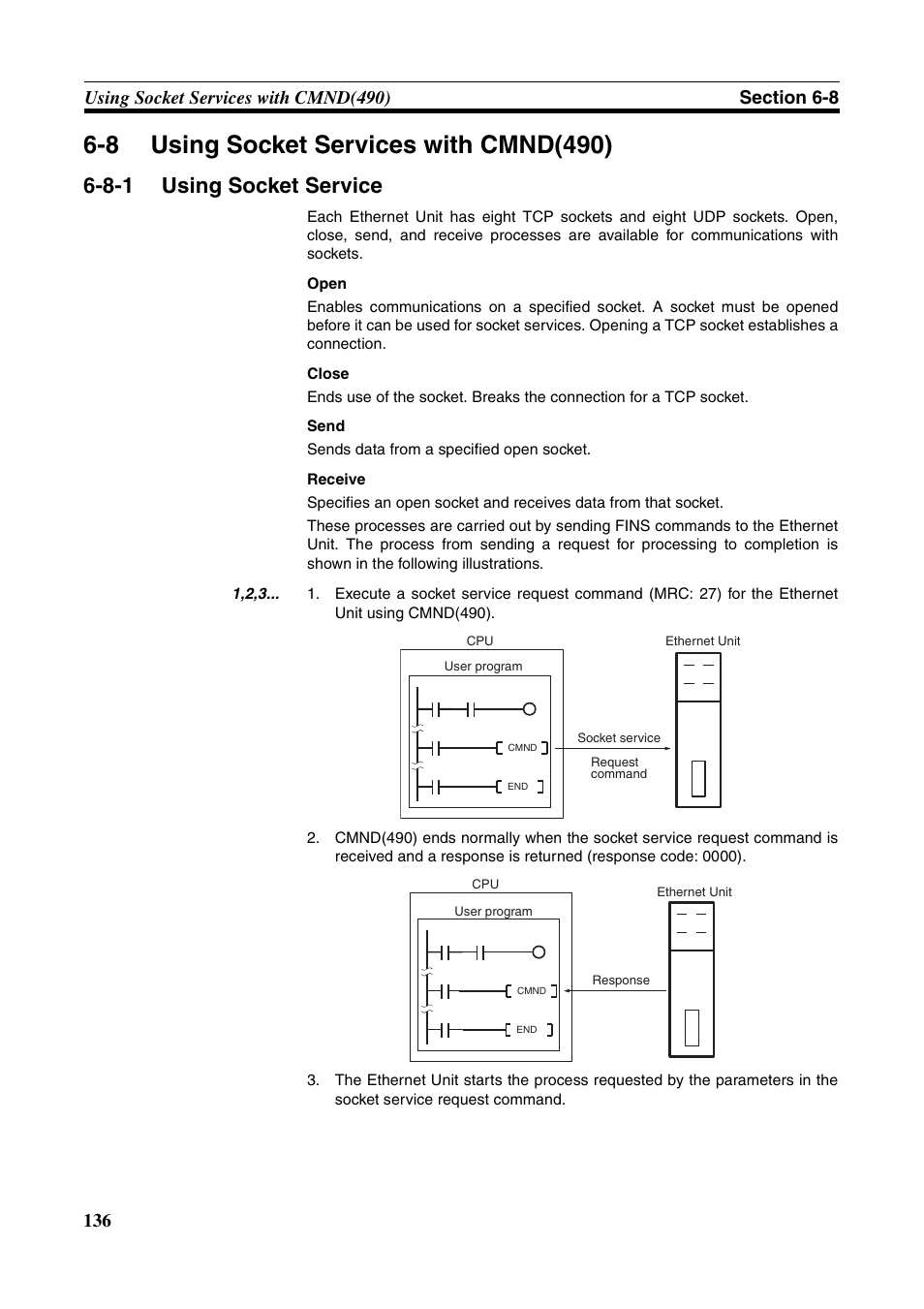8 using socket services with cmnd(490), Using socket services with cmnd(490), Using socket service | 8-1 using socket service | Omron CS CJ1W-ETN21 User Manual | Page 160 / 242
