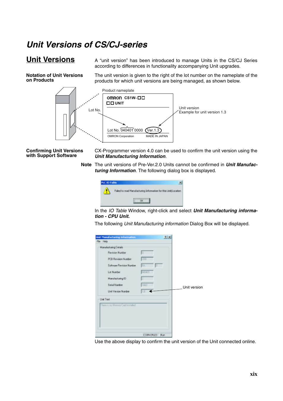 Unit versions of cs/cj-series, Unit versions | Omron CS CJ1W-ETN21 User Manual | Page 17 / 242