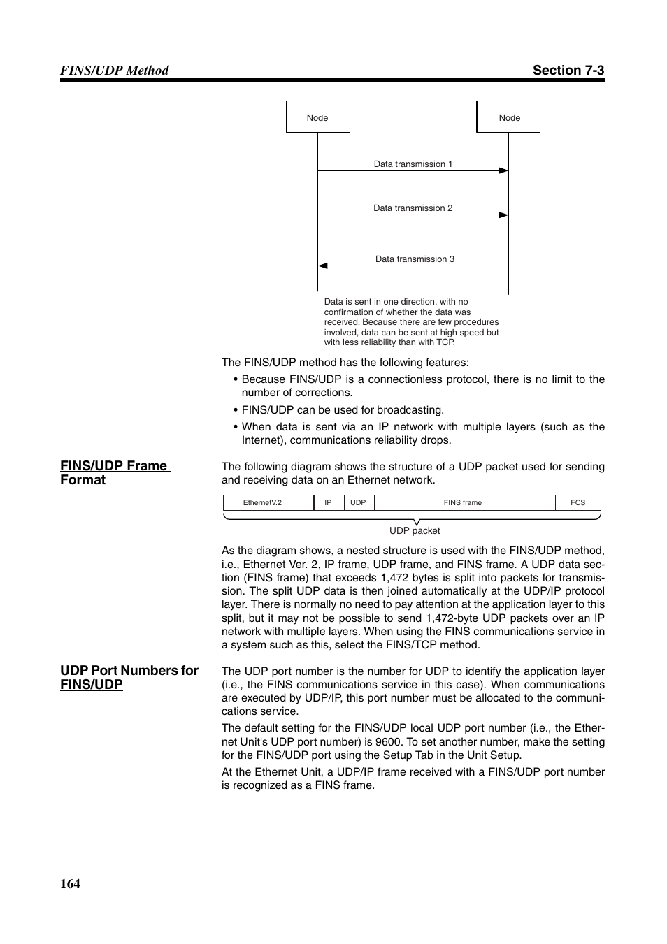 Fins/udp frame format, Udp port numbers for fins/udp | Omron CS CJ1W-ETN21 User Manual | Page 188 / 242