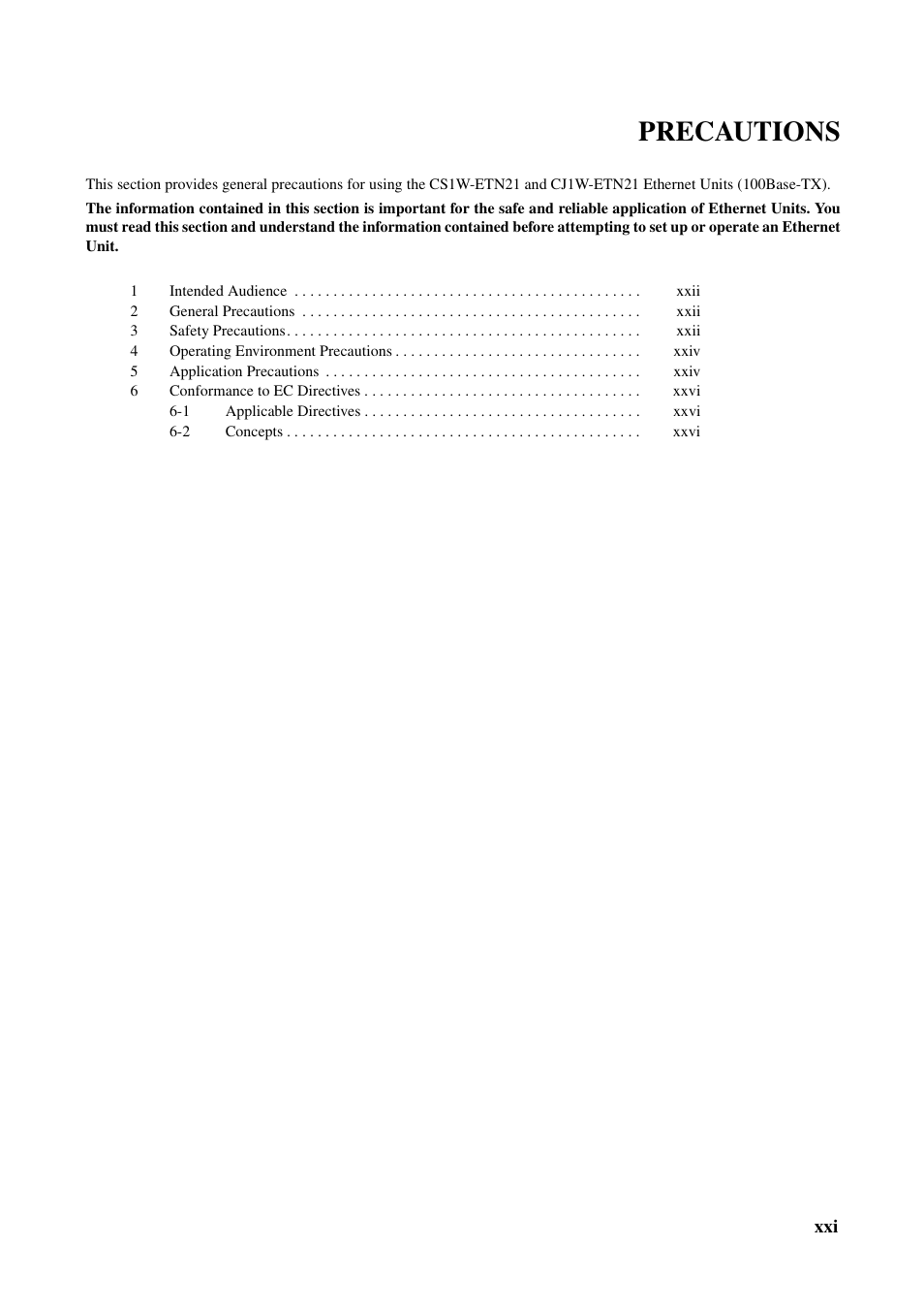 Precautions | Omron CS CJ1W-ETN21 User Manual | Page 19 / 242