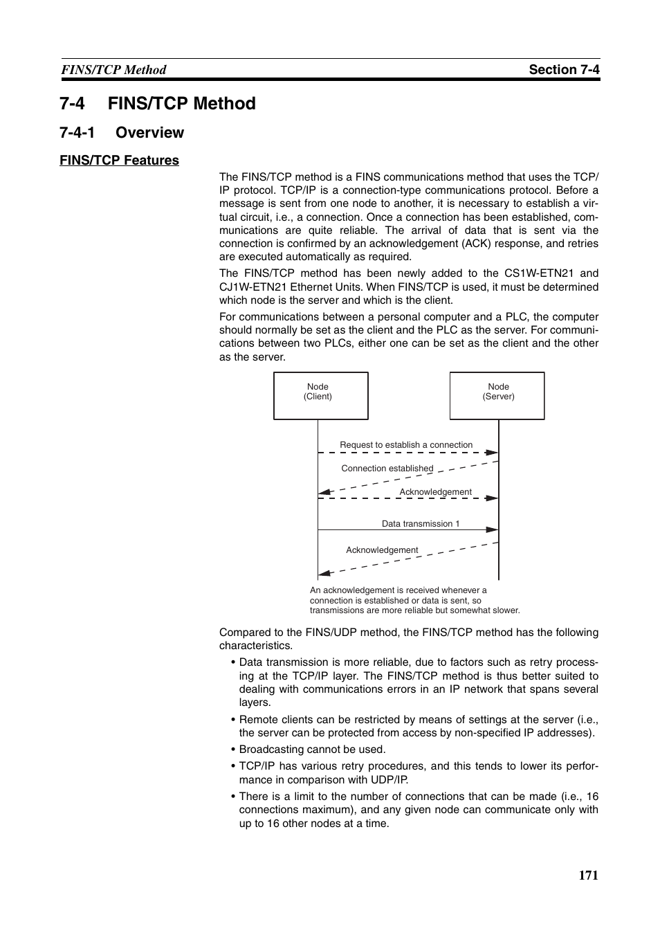 4 fins/tcp method, Fins/tcp method, Overview | 4-1 overview | Omron CS CJ1W-ETN21 User Manual | Page 195 / 242