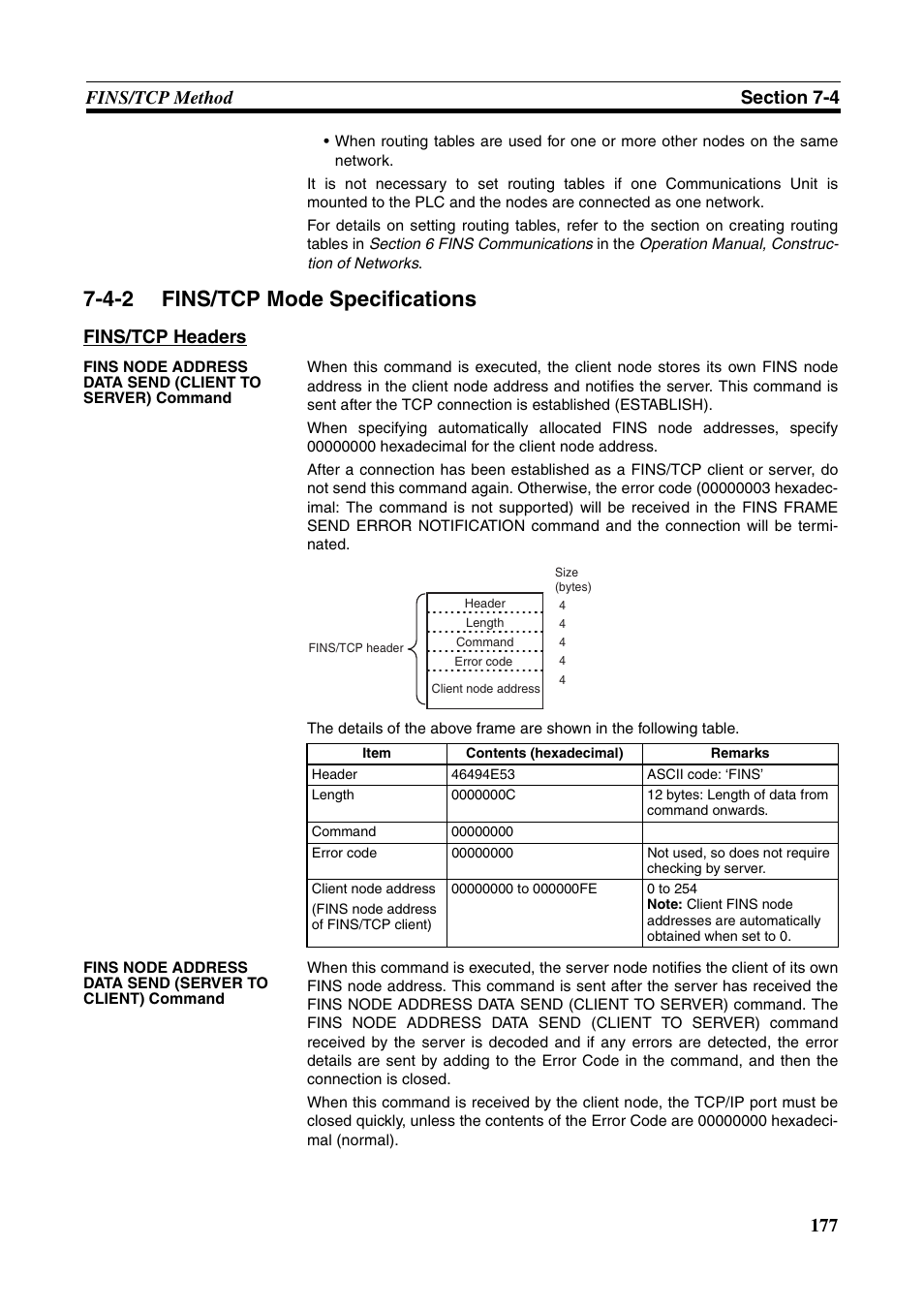 Fins/tcp mode specifications, 4-2 fins/tcp mode specifications, Fins/tcp headers | Omron CS CJ1W-ETN21 User Manual | Page 201 / 242