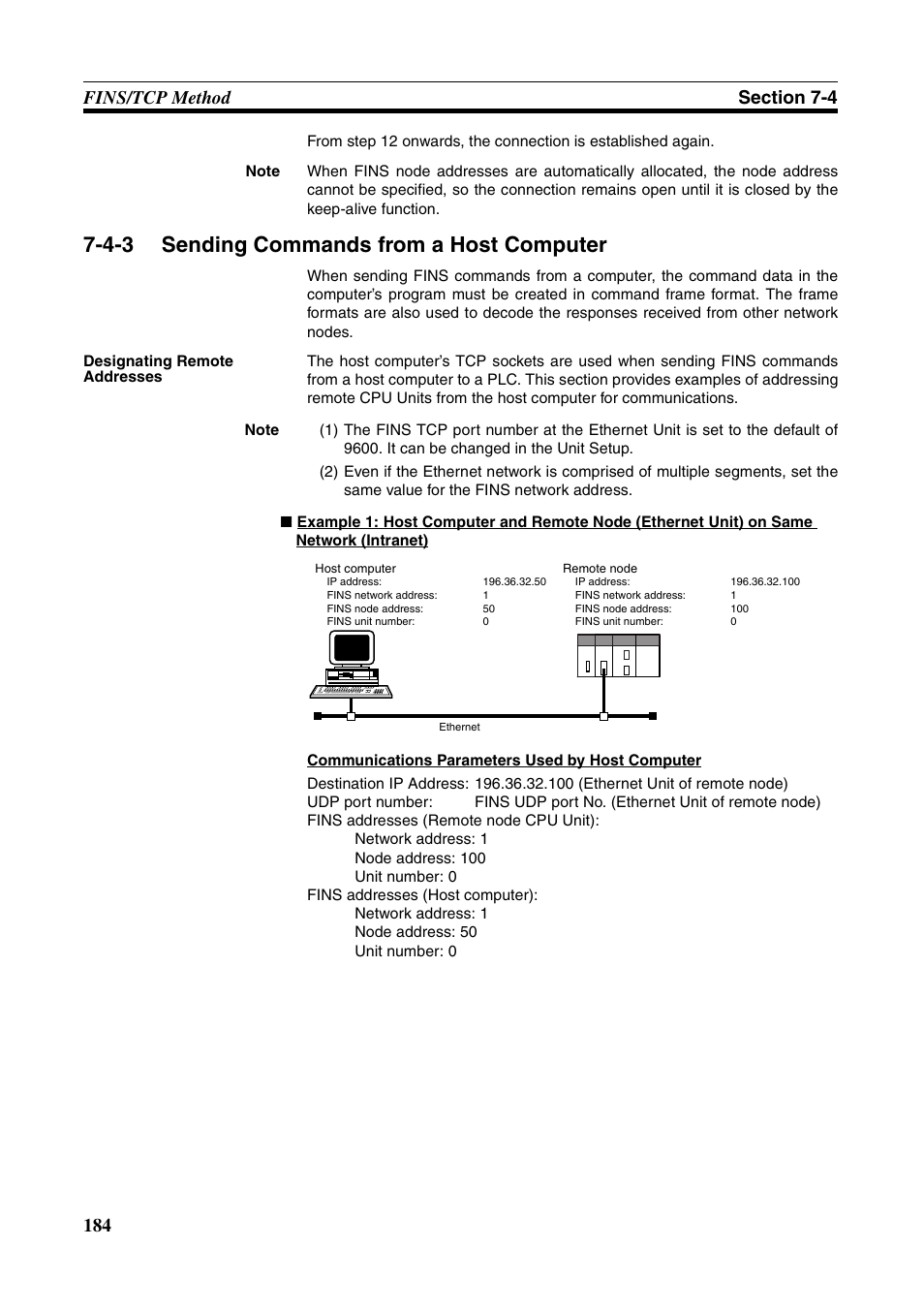 Sending commands from a host computer, 4-3 sending commands from a host computer | Omron CS CJ1W-ETN21 User Manual | Page 208 / 242