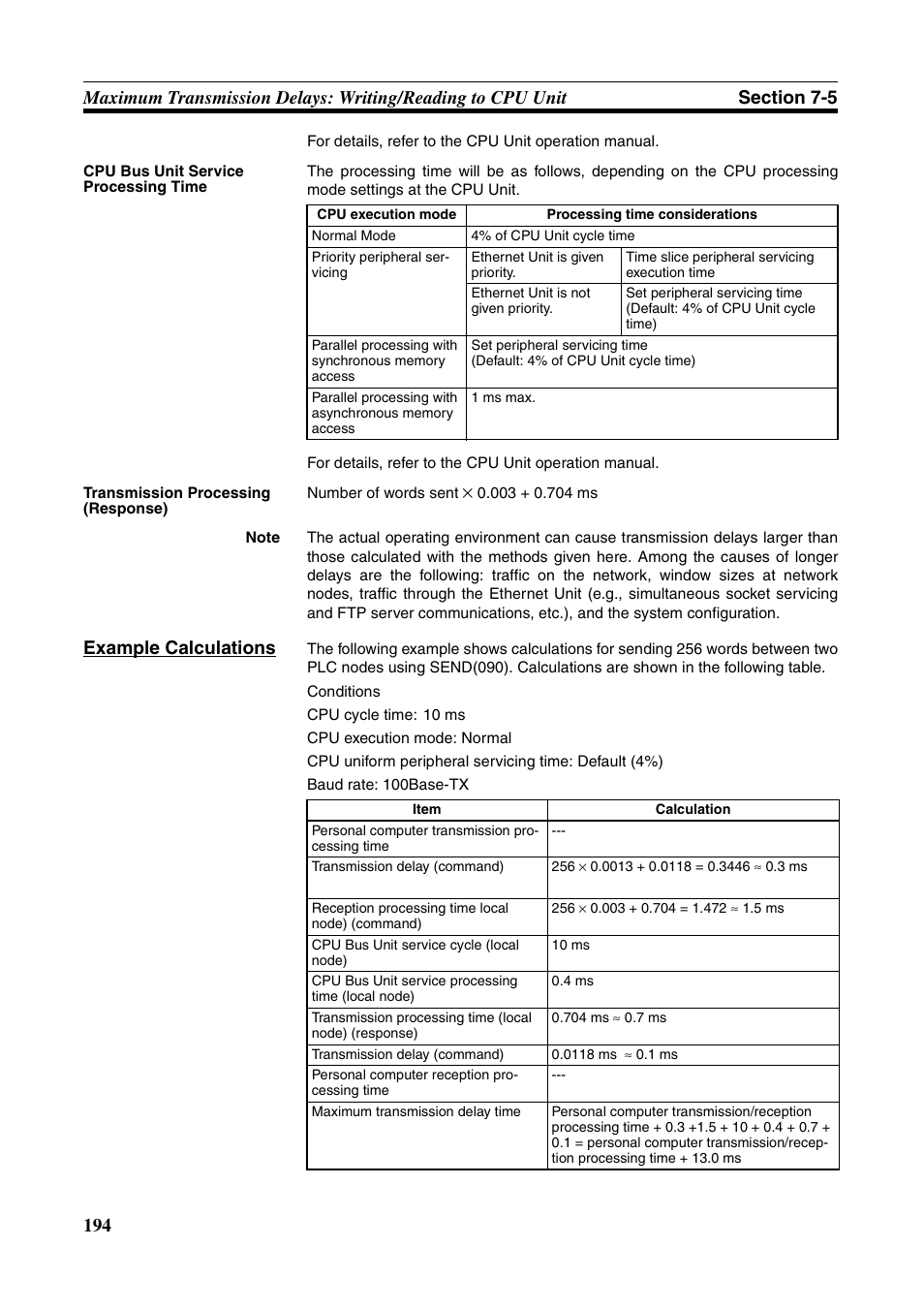 Example calculations | Omron CS CJ1W-ETN21 User Manual | Page 218 / 242