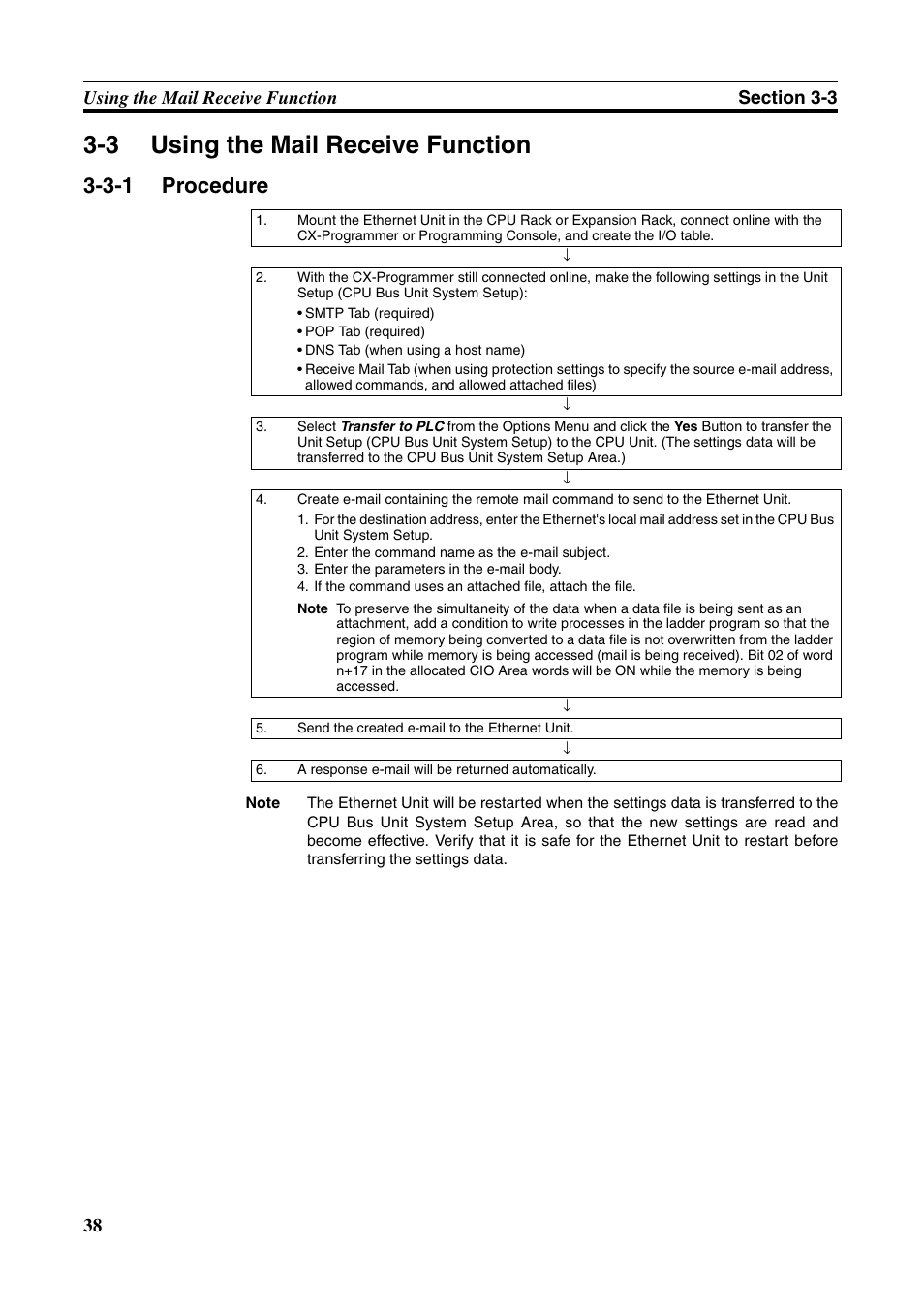 3 using the mail receive function, Using the mail receive function, Procedure | 3-1 procedure | Omron CS CJ1W-ETN21 User Manual | Page 62 / 242