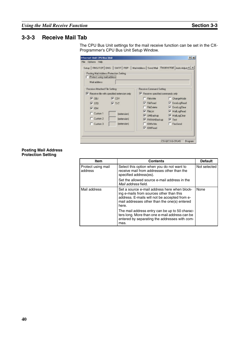 Receive mail tab, 3-3 receive mail tab | Omron CS CJ1W-ETN21 User Manual | Page 64 / 242