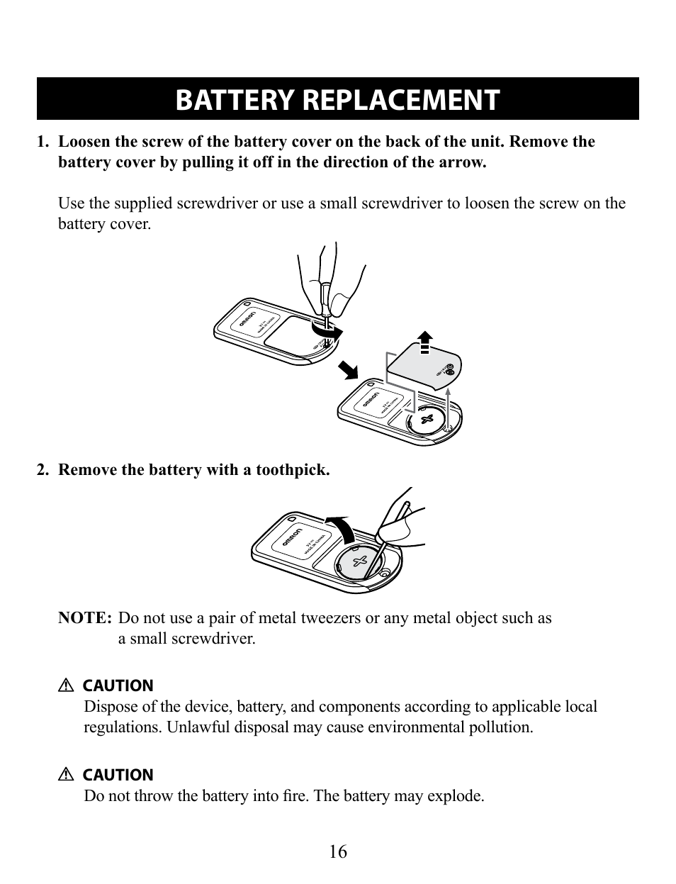Battery replacement | Omron Pedometer HJ-321 User Manual | Page 16 / 23