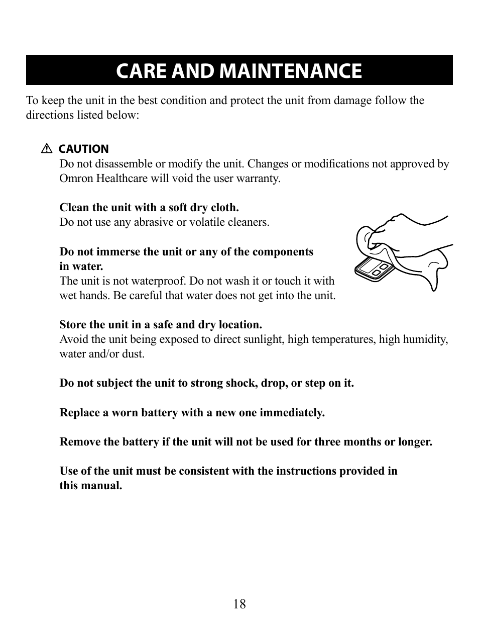 Care and maintenance | Omron Pedometer HJ-321 User Manual | Page 18 / 23