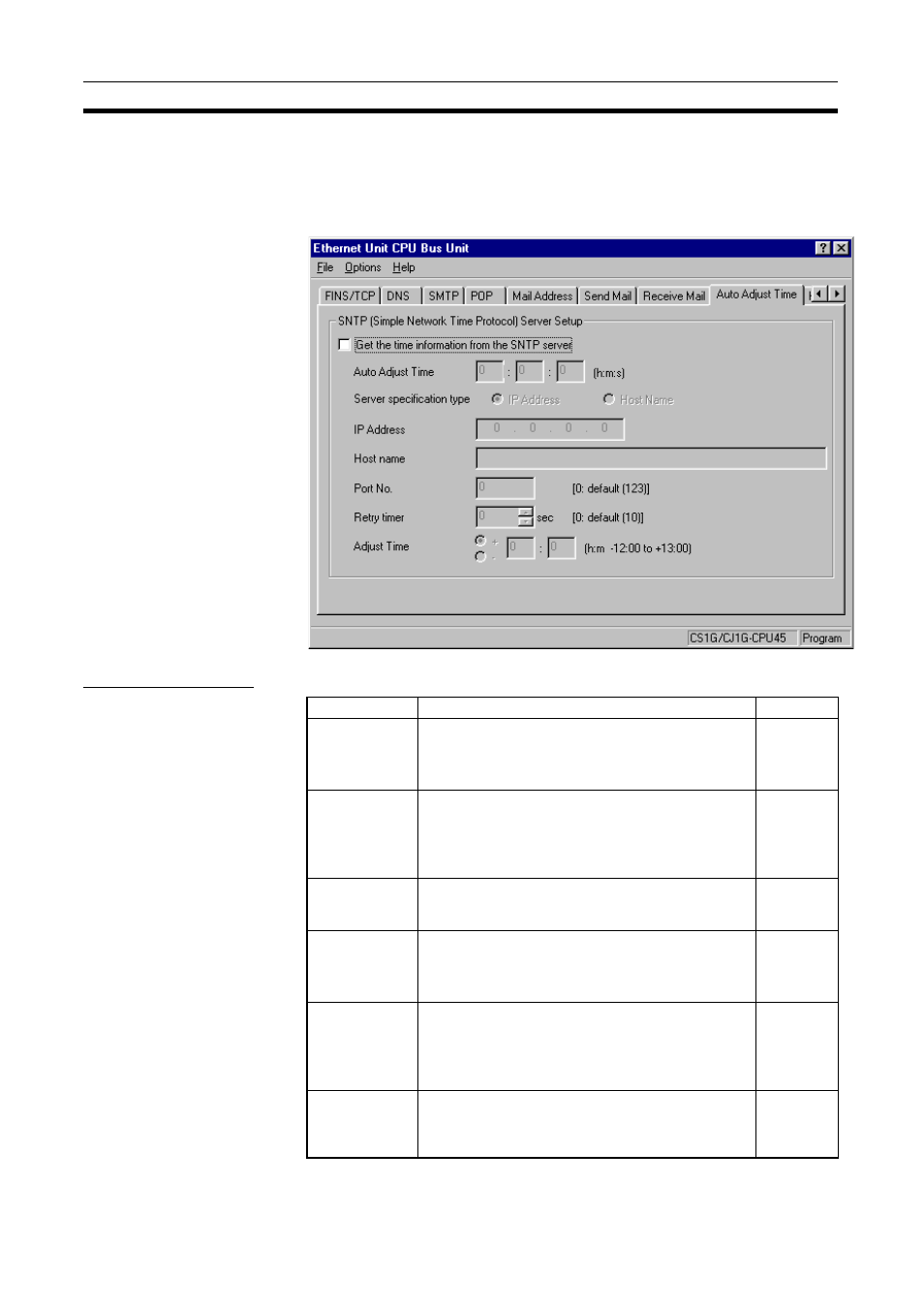 9 auto adjust time, Auto adjust time, Sntp server setup | Omron CS1W-ETN21 User Manual | Page 99 / 285