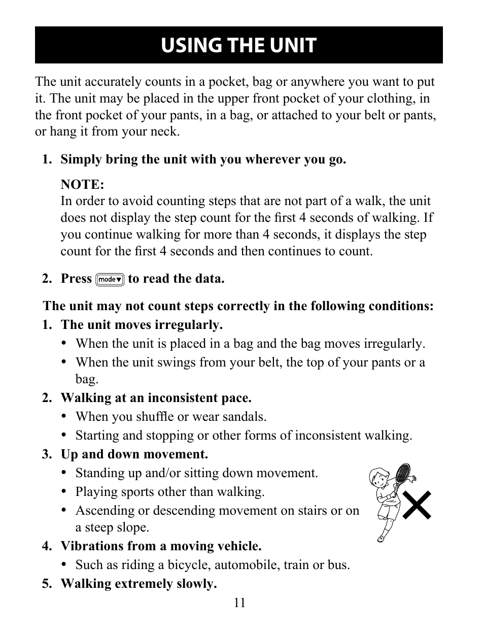 Using the unit | Omron Pedometer HJ-324U User Manual | Page 11 / 28