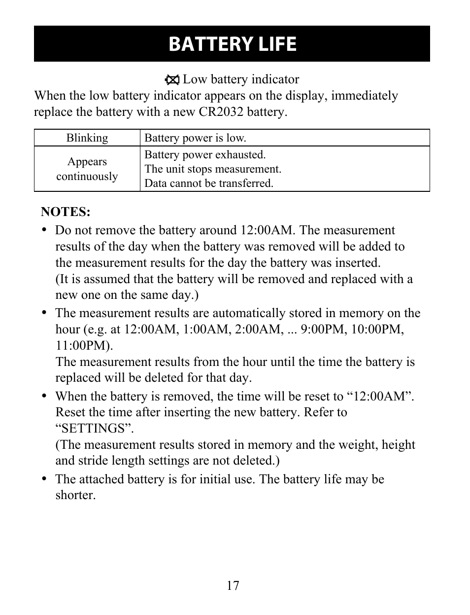 Battery life | Omron Pedometer HJ-324U User Manual | Page 17 / 28