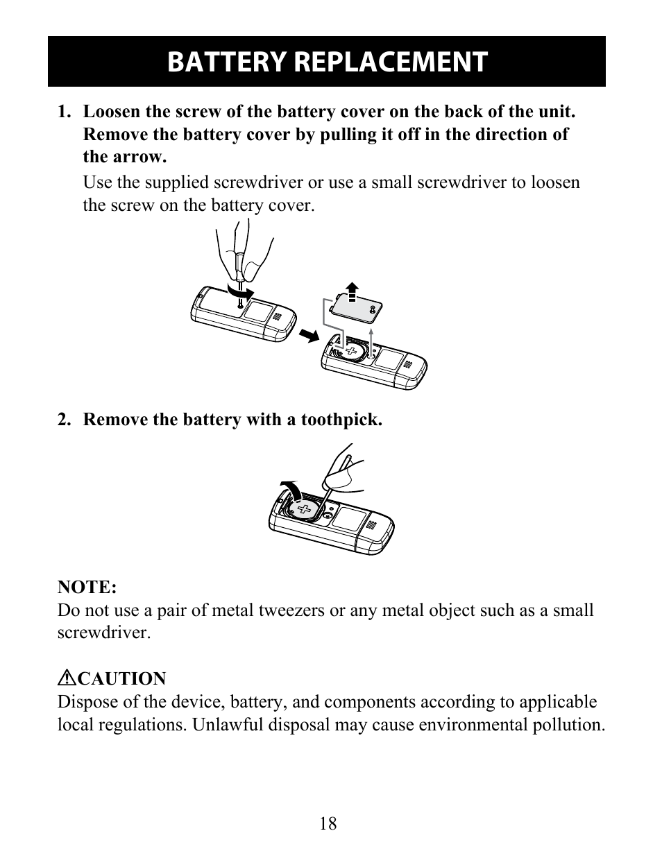 Battery replacement | Omron Pedometer HJ-324U User Manual | Page 18 / 28