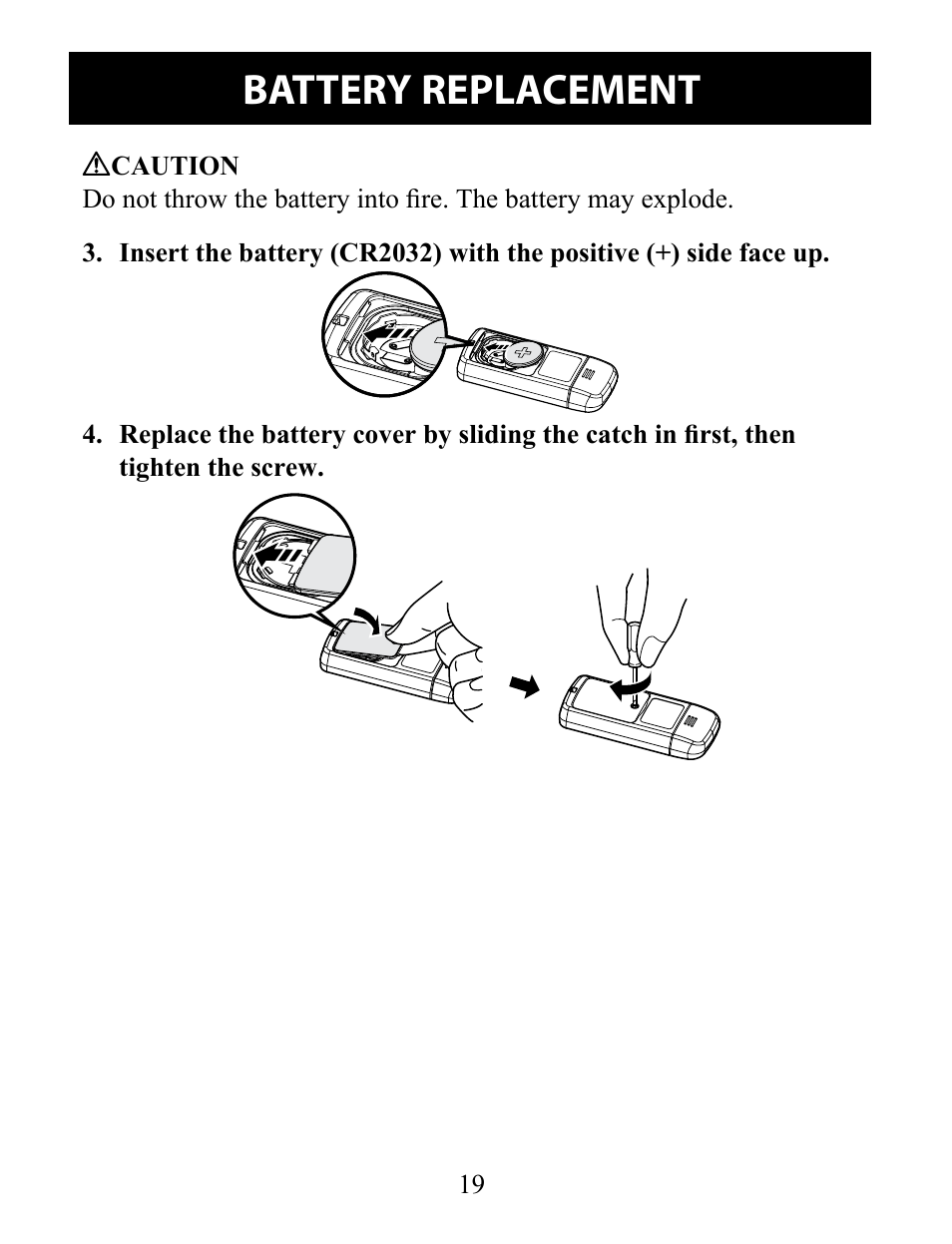 Battery replacement | Omron Pedometer HJ-324U User Manual | Page 19 / 28