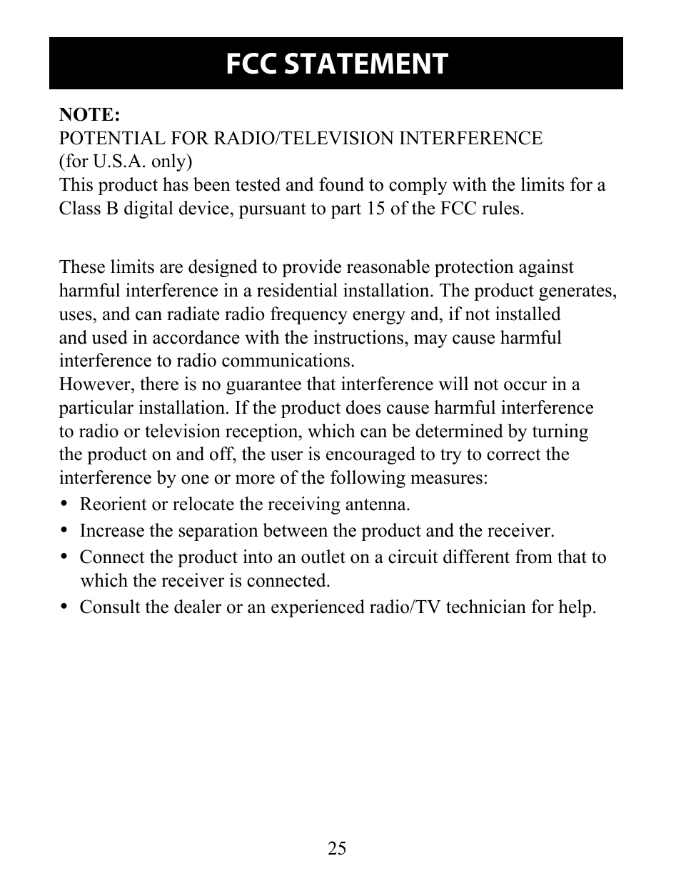 Fcc statement | Omron Pedometer HJ-324U User Manual | Page 25 / 28
