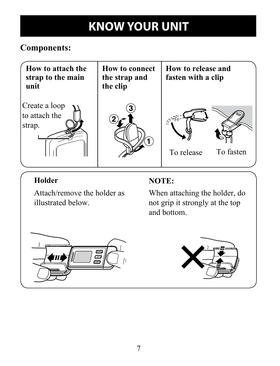 Know your unit | Omron Pedometer HJ-324U User Manual | Page 7 / 28