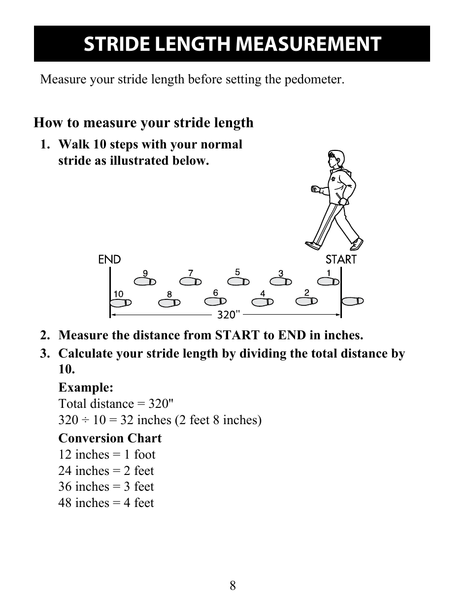 Stride length measurement | Omron Pedometer HJ-324U User Manual | Page 8 / 28