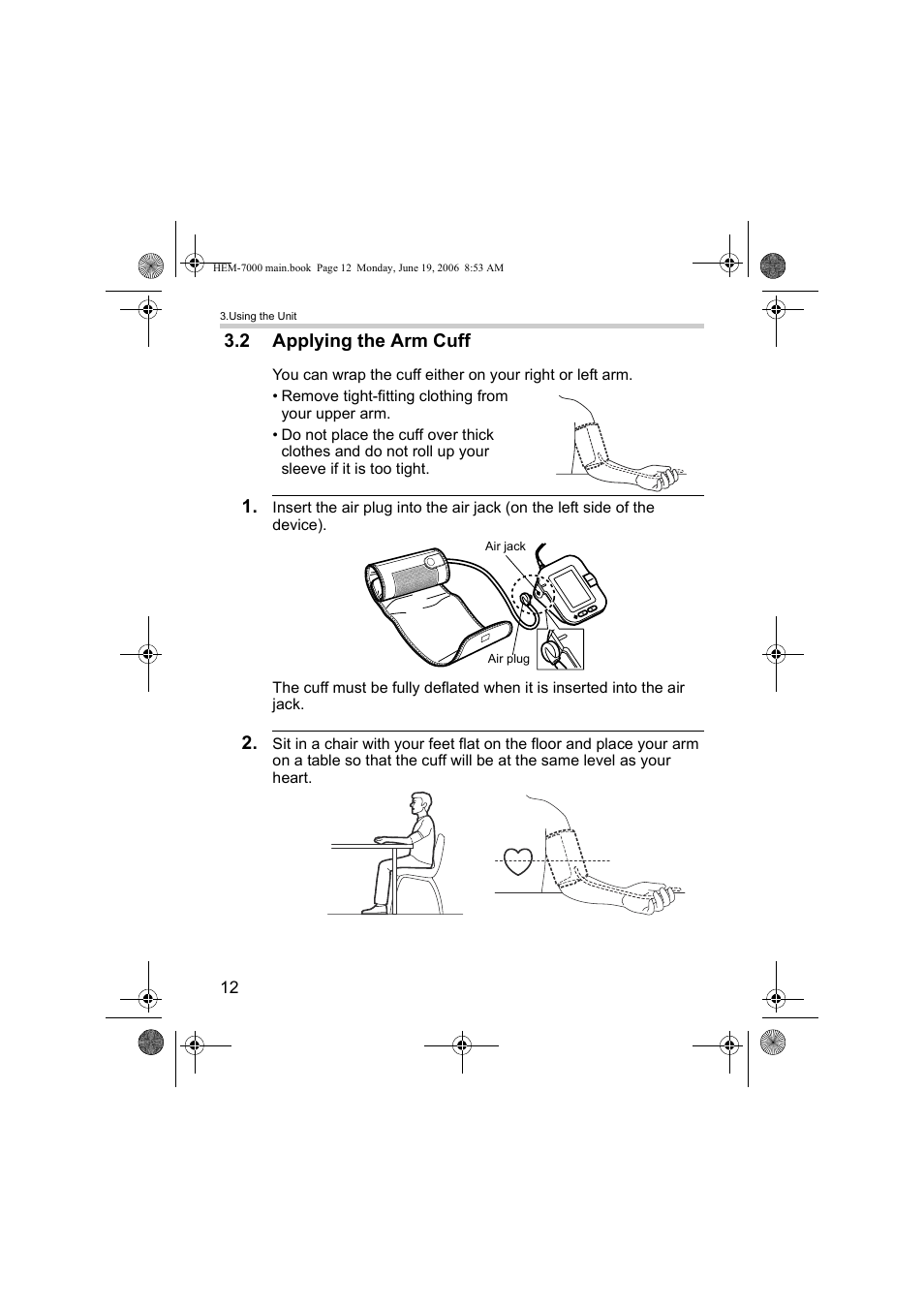 2 applying the arm cuff | Omron M6 Comfort User Manual | Page 12 / 30