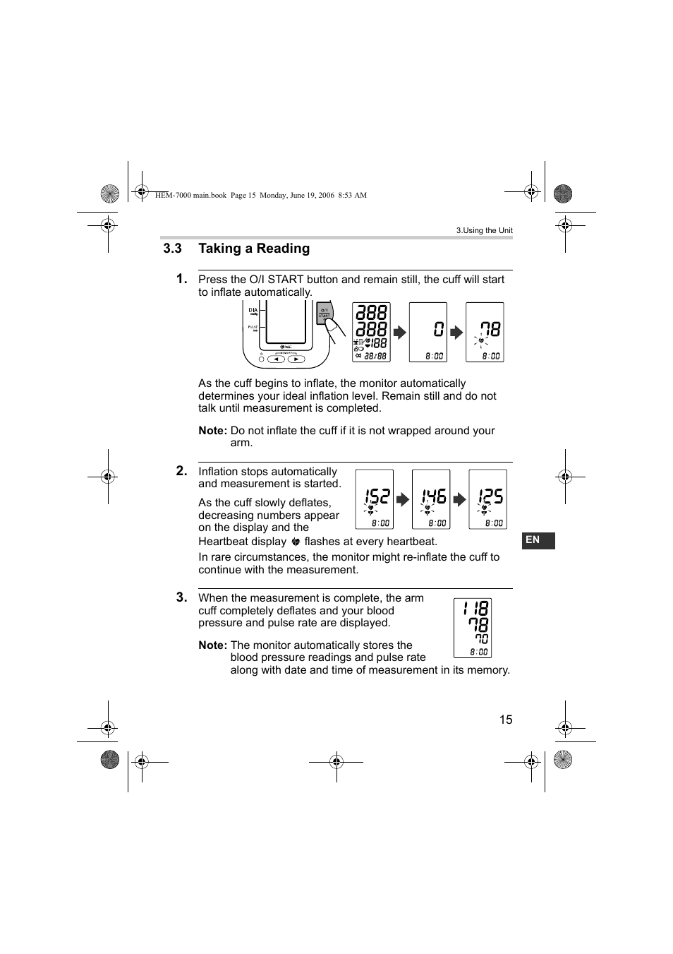 3 taking a reading 1 | Omron M6 Comfort User Manual | Page 15 / 30