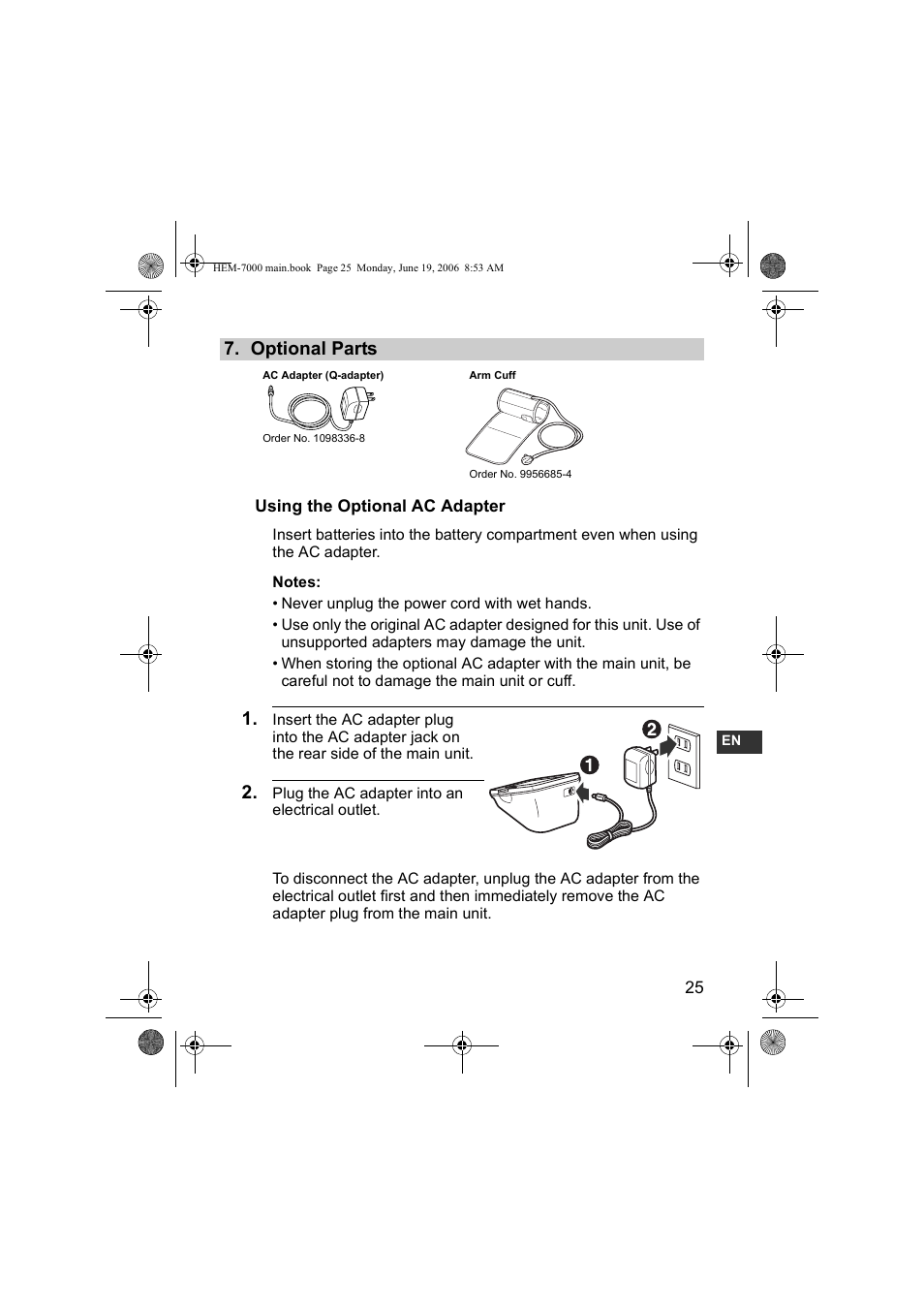 Optional parts | Omron M6 Comfort User Manual | Page 25 / 30