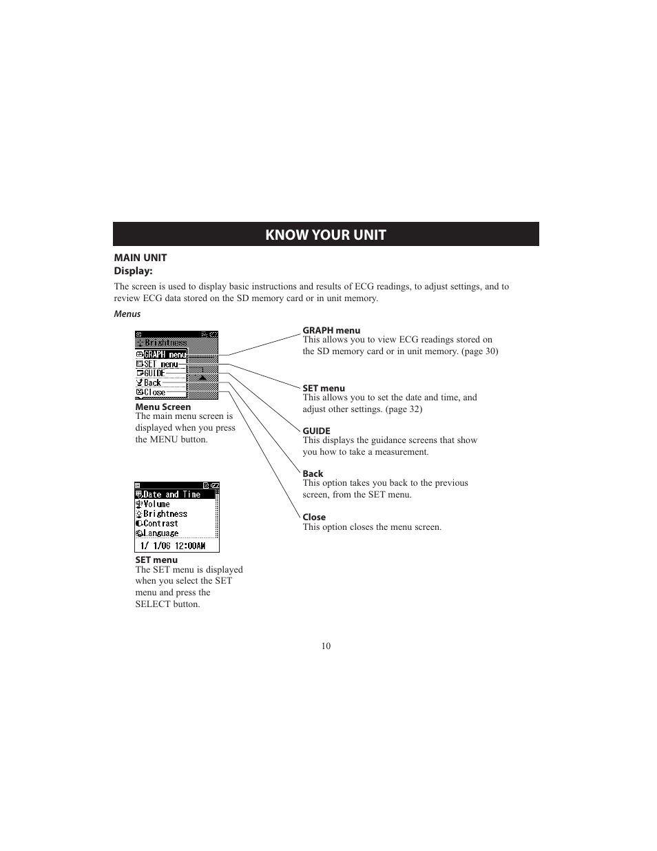 Know your unit | Omron HCG-801 User Manual | Page 10 / 128