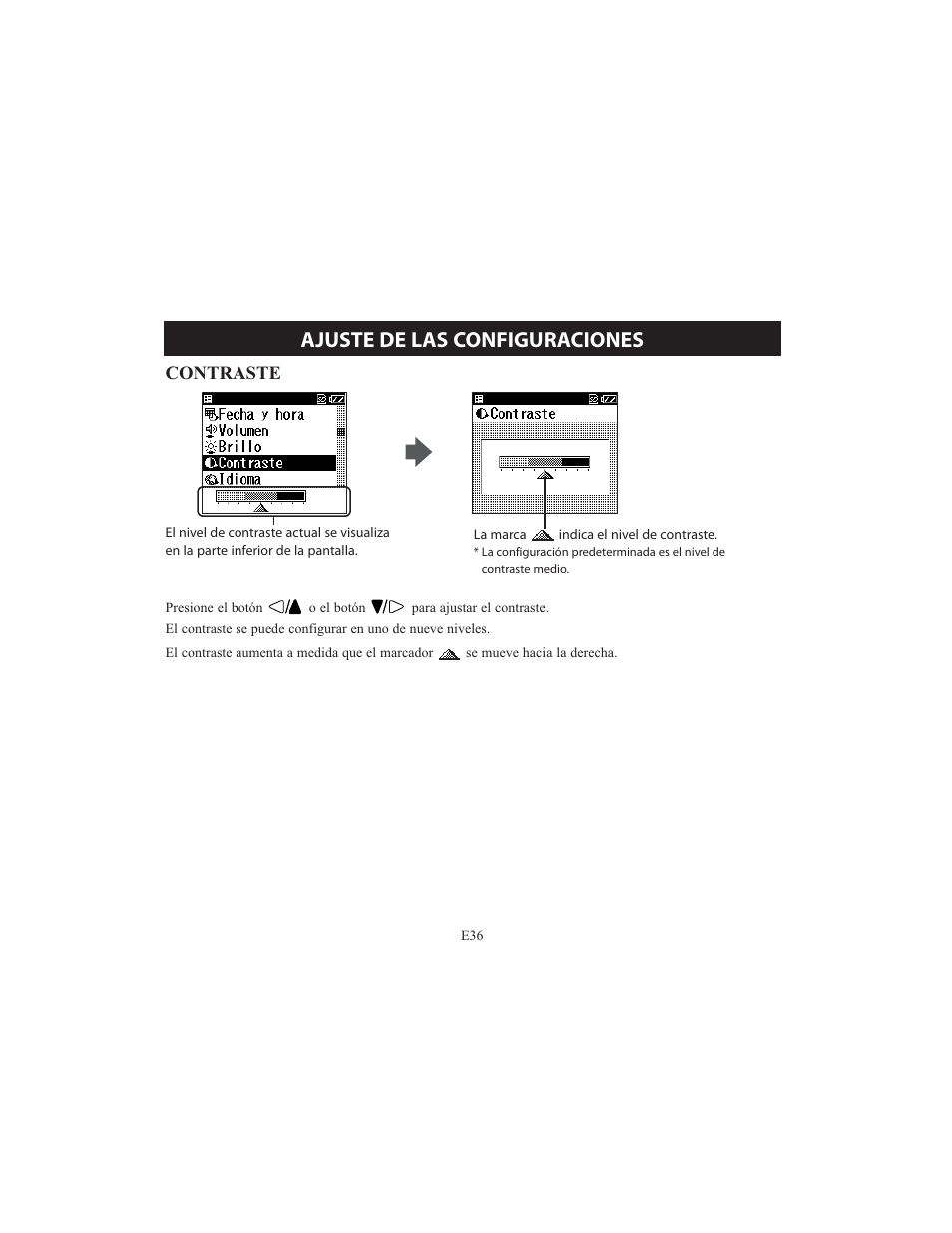 Ajuste de las configuraciones, Contraste | Omron HCG-801 User Manual | Page 100 / 128