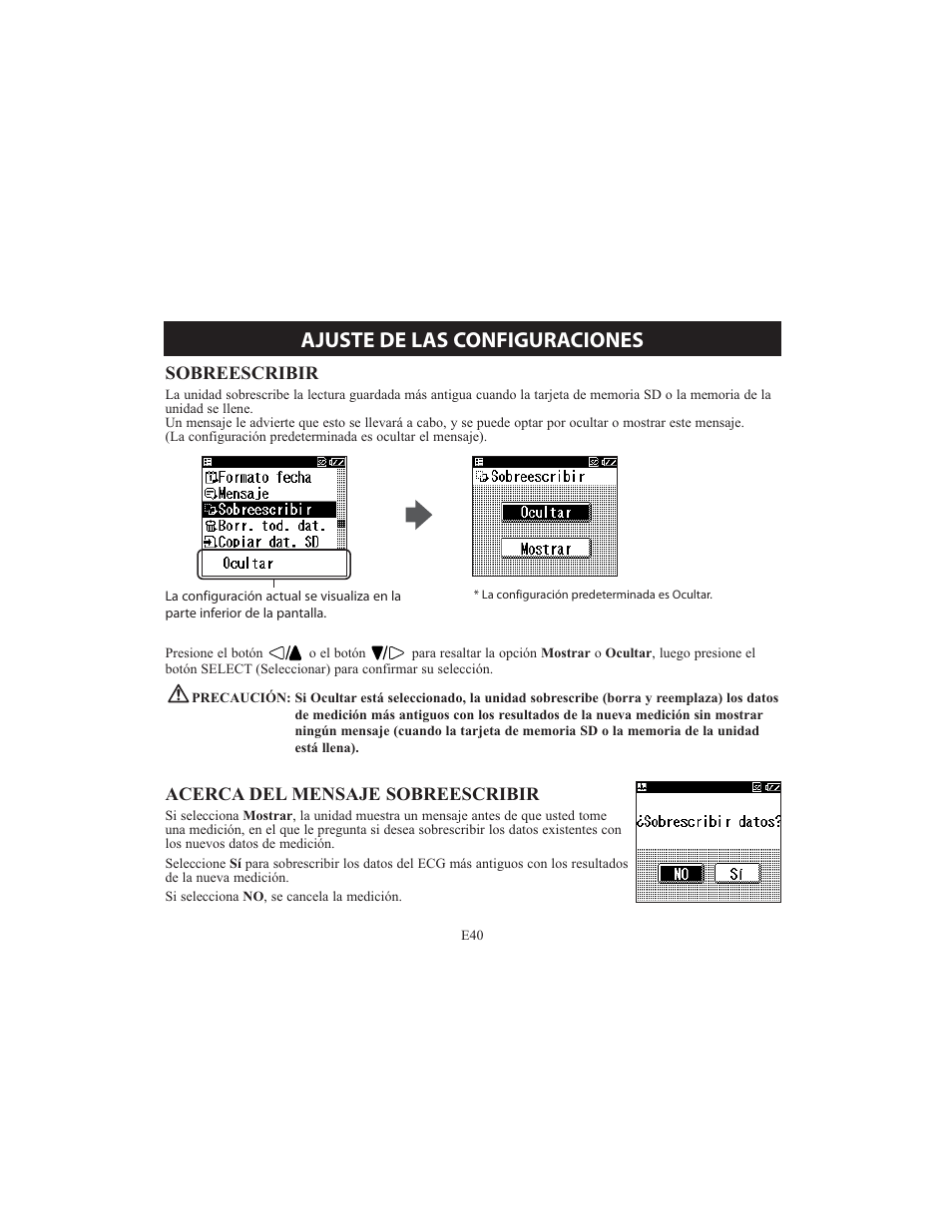 Ajuste de las configuraciones | Omron HCG-801 User Manual | Page 104 / 128