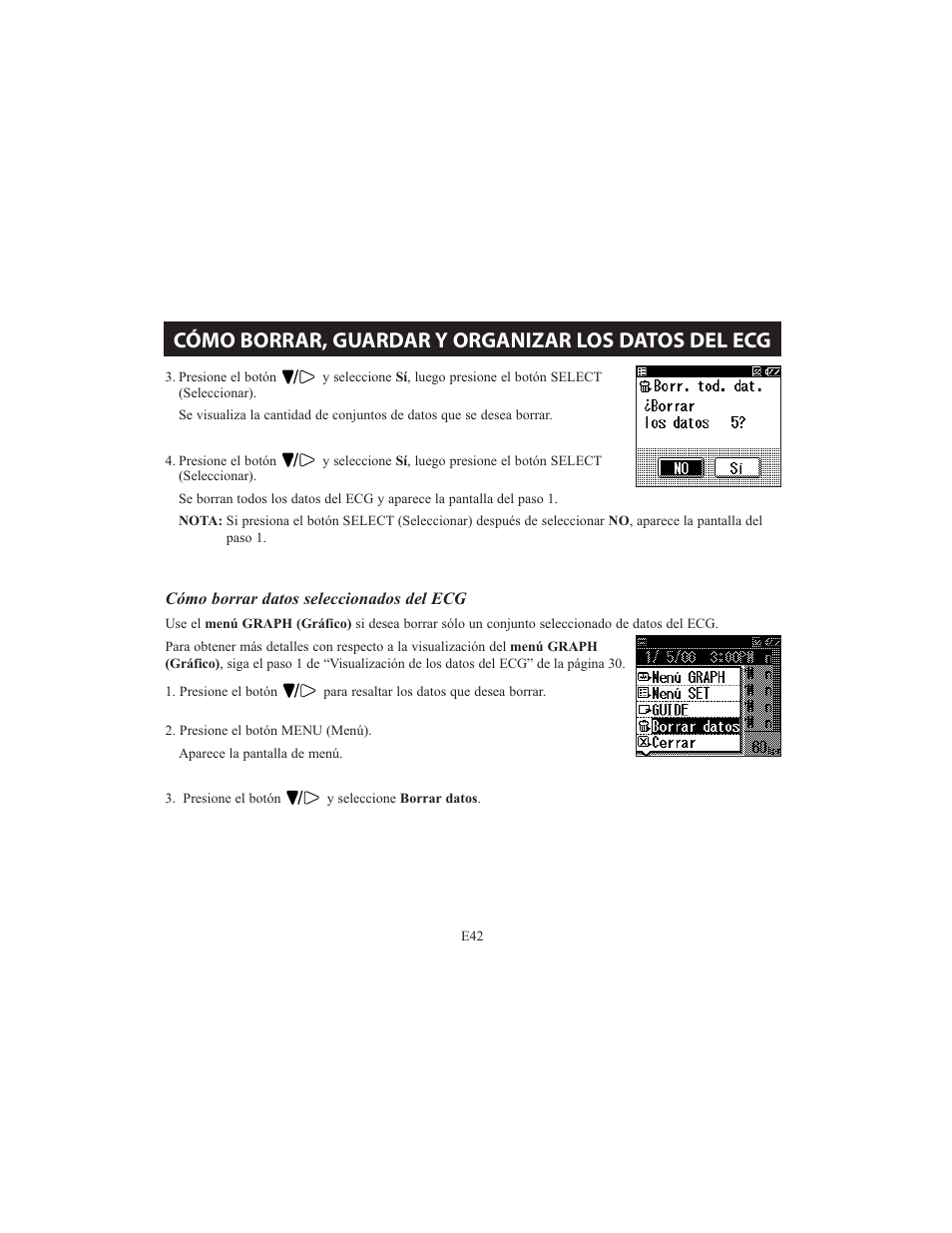 Cómo borrar, guardar y organizar los datos del ecg | Omron HCG-801 User Manual | Page 106 / 128