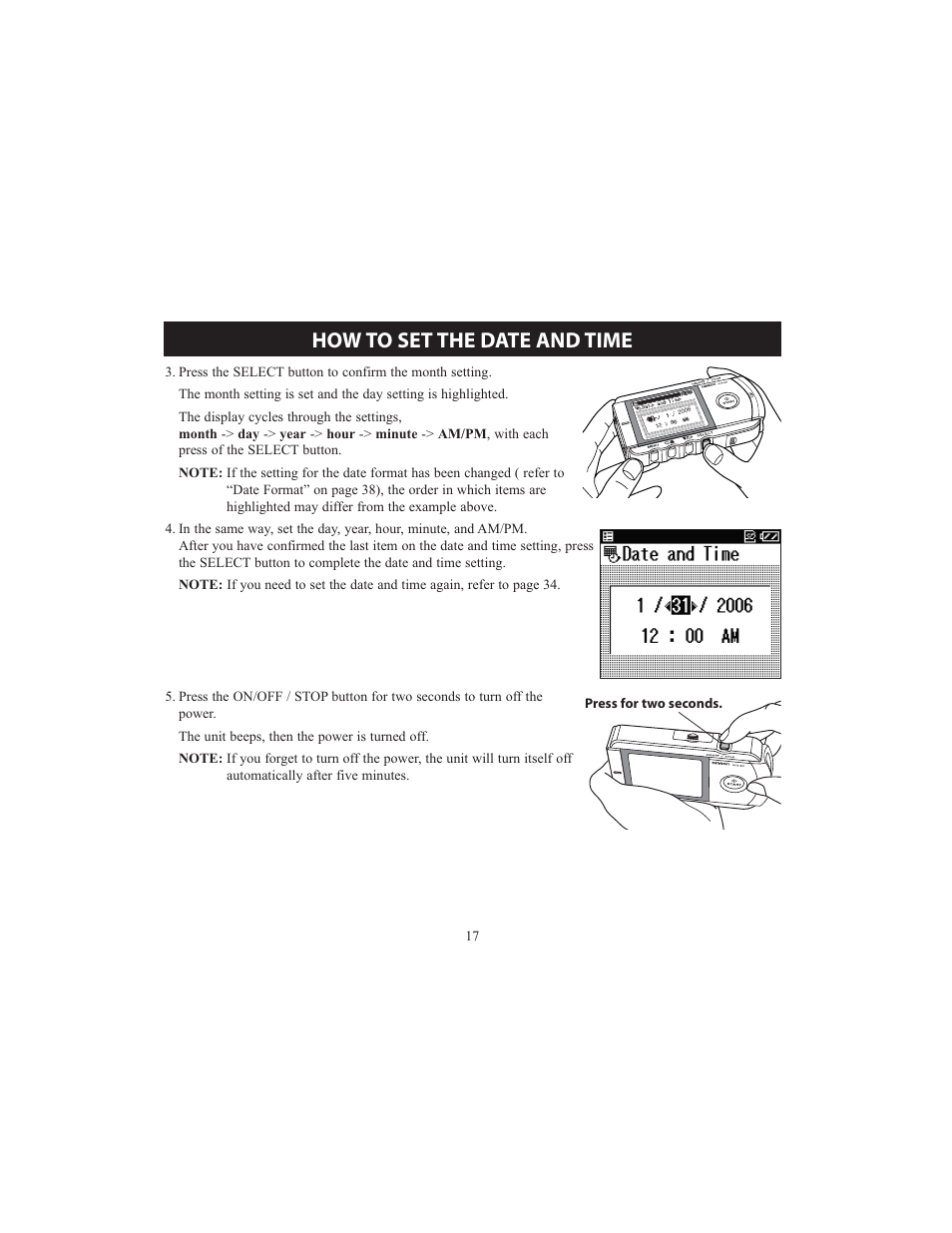 How to set the date and time | Omron HCG-801 User Manual | Page 17 / 128