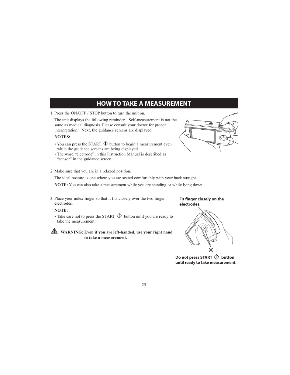How to take a measurement | Omron HCG-801 User Manual | Page 25 / 128
