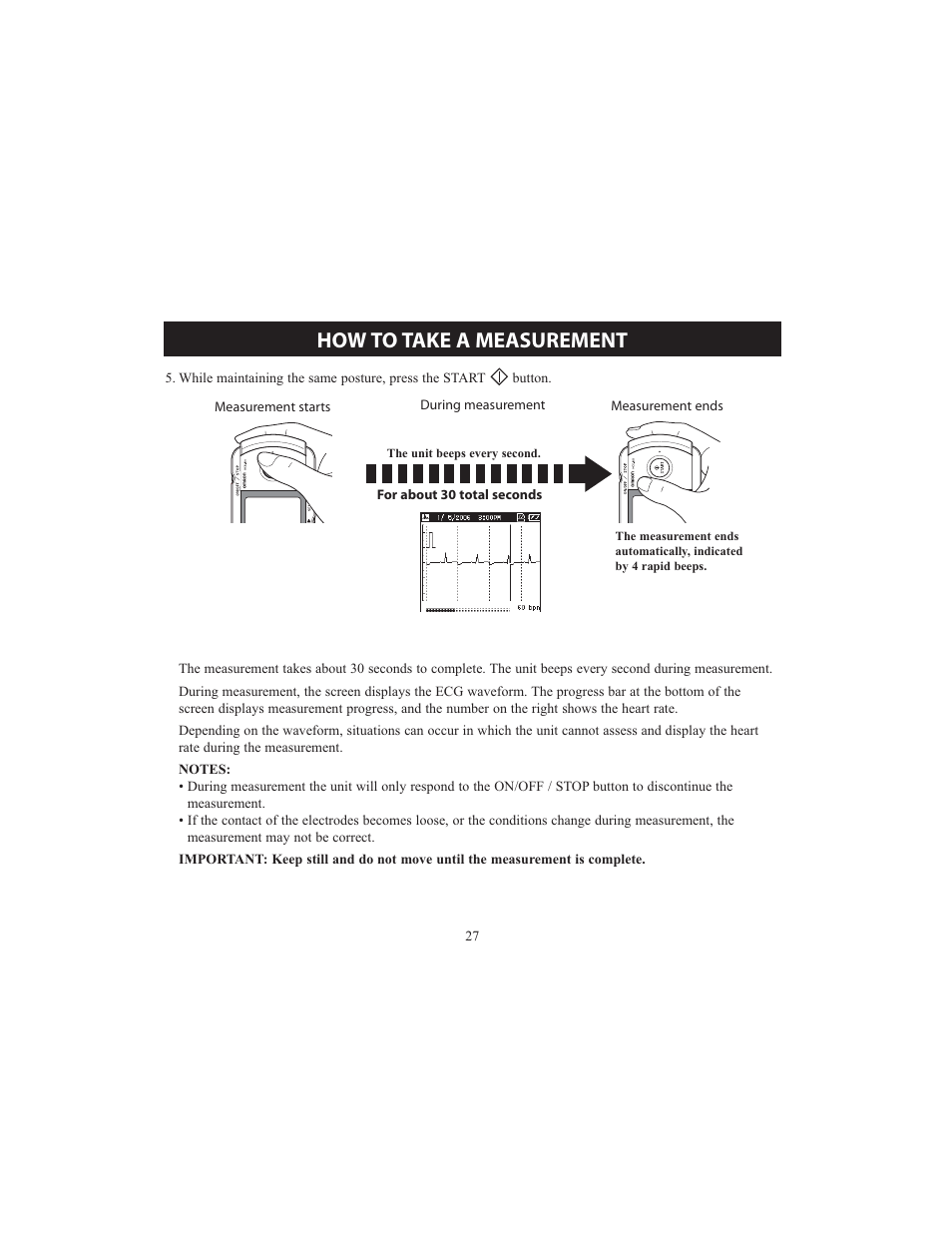 How to take a measurement | Omron HCG-801 User Manual | Page 27 / 128