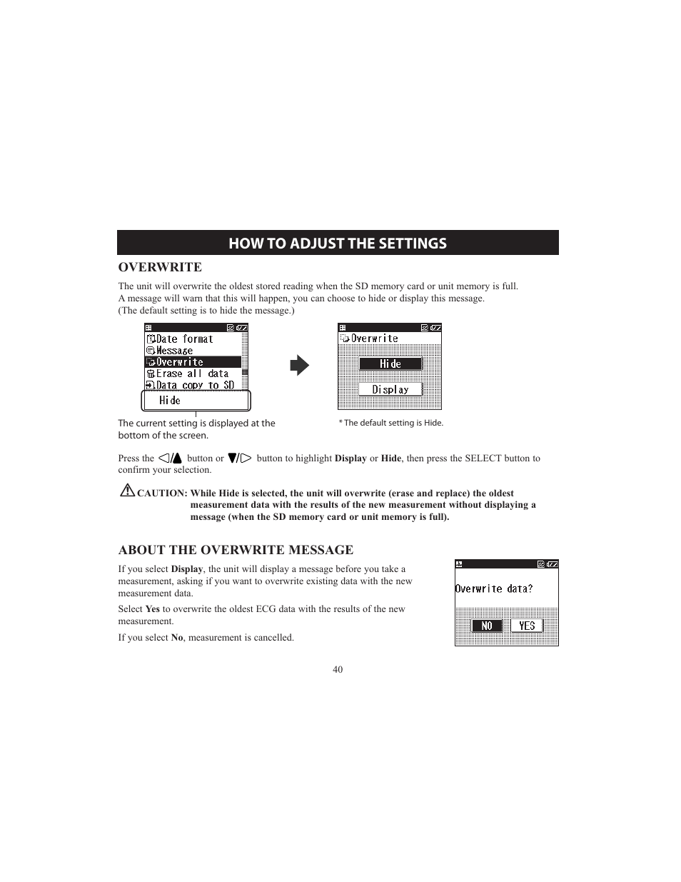 How to adjust the settings | Omron HCG-801 User Manual | Page 40 / 128