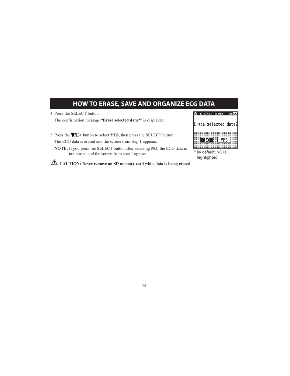 How to erase, save and organize ecg data | Omron HCG-801 User Manual | Page 43 / 128