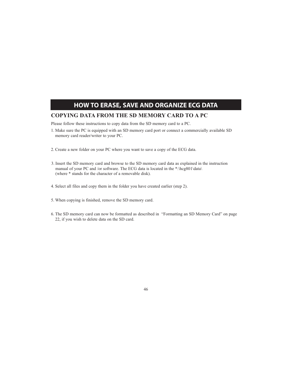 How to erase, save and organize ecg data | Omron HCG-801 User Manual | Page 46 / 128