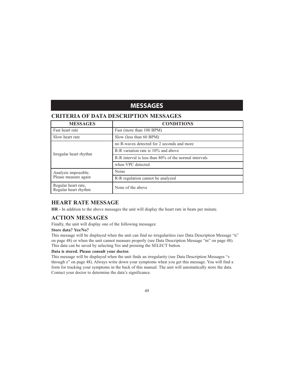 Messages | Omron HCG-801 User Manual | Page 49 / 128