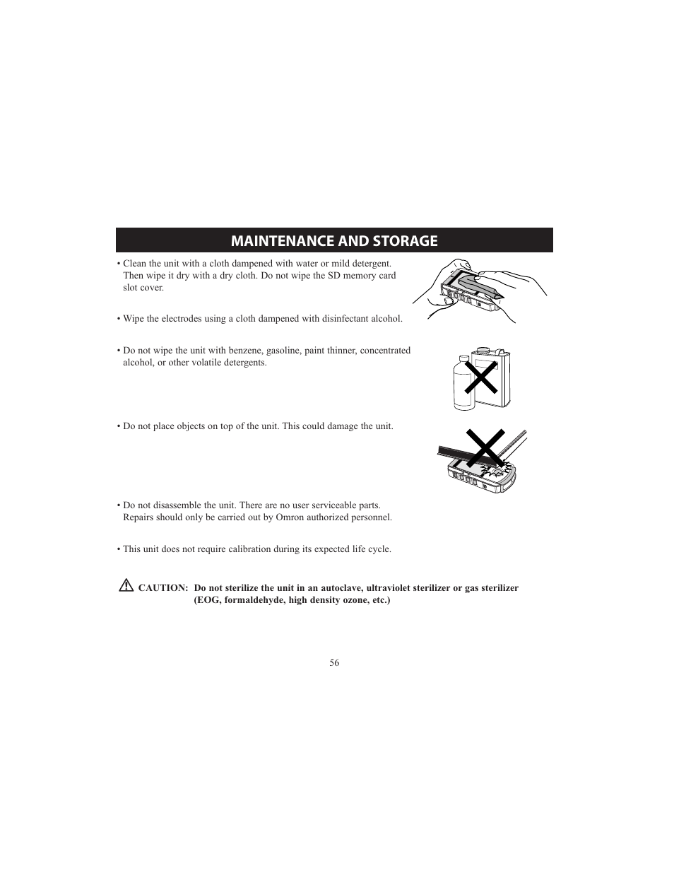Maintenance and storage | Omron HCG-801 User Manual | Page 56 / 128