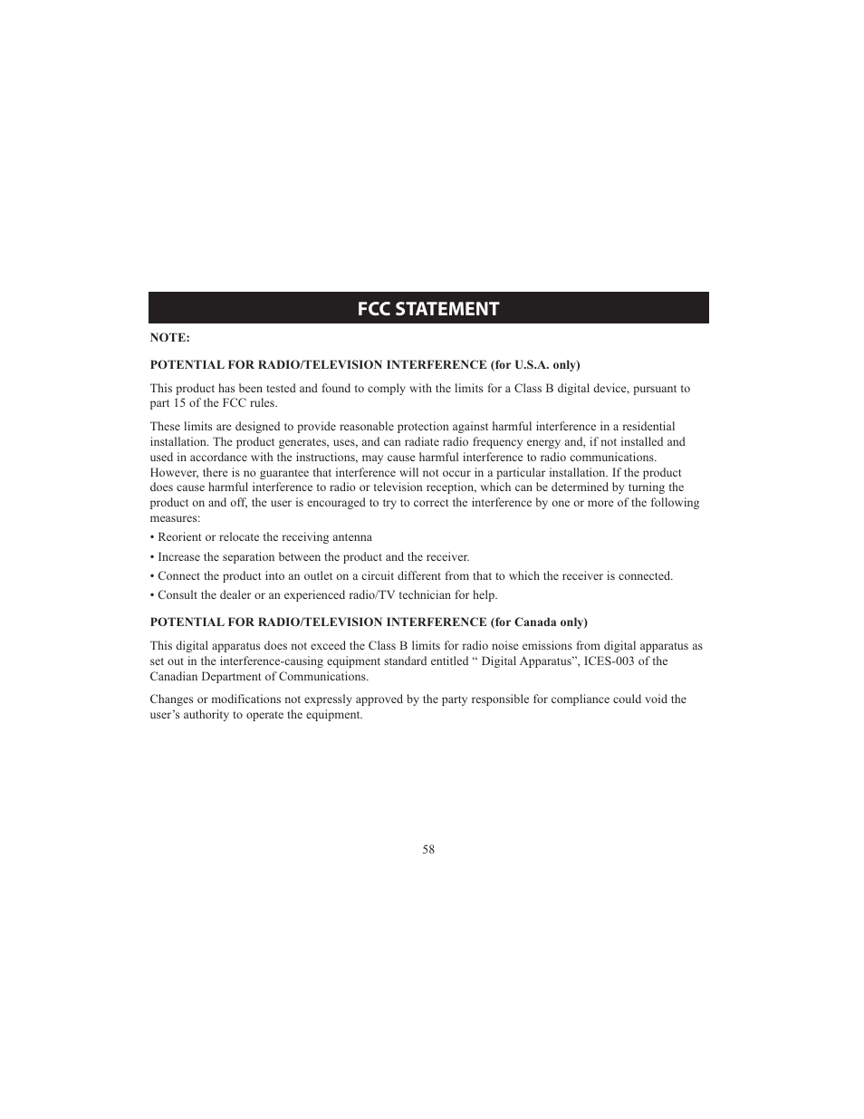 Fcc statement | Omron HCG-801 User Manual | Page 58 / 128