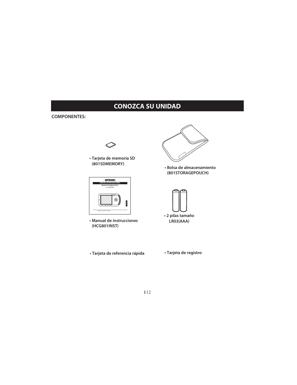 Conozca su unidad, Componentes | Omron HCG-801 User Manual | Page 76 / 128