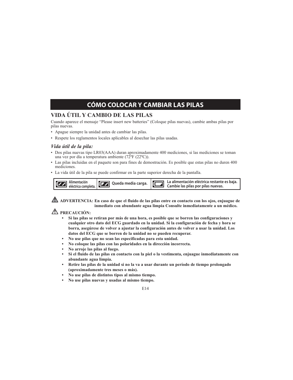 Cómo colocar y cambiar las pilas | Omron HCG-801 User Manual | Page 78 / 128