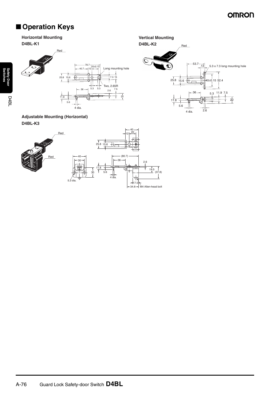 Operation keys, D4bl, A-76 | Guard lock safety-door switch, D4 bl | Omron D4BL User Manual | Page 10 / 16