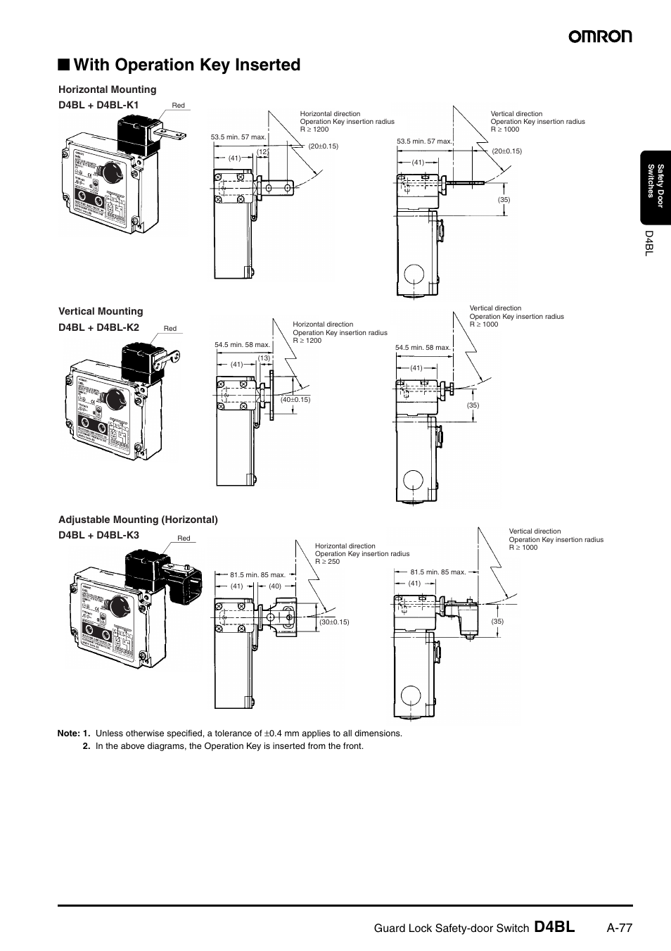 With operation key inserted, D4bl, A-77 | Guard lock safety-door switch | Omron D4BL User Manual | Page 11 / 16